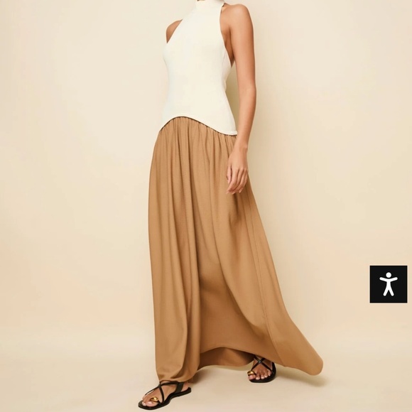 Solid and Striped Halter Soglio Dress Ecru Camel - Picture 1 of 3